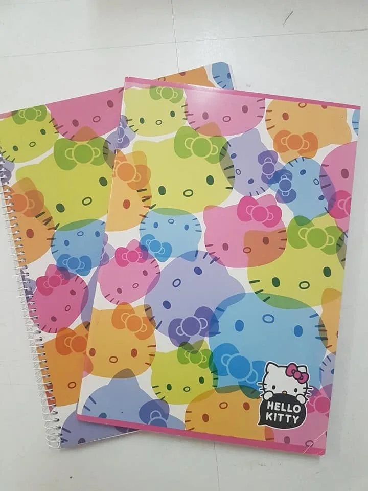 Cadernos com capas ilustradas e diferentes padrões de personalização.