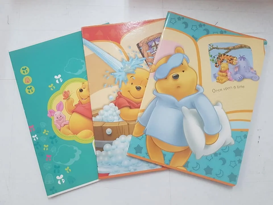 Cadernos com capas ilustradas e diferentes padrões de personalização.